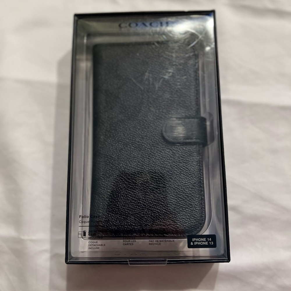 Coach Black Leather Folio Case for iPhone 14 & 13